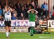 25 May 2018; Conor Kenna of Bray Wanderers, centre, reats following an injury to team-mate Andrew McGovern during the SSE Airtricity League Premier Division match between Dundalk and Bray Wanderers, at Oriel Park in Dundalk. Photo by Seb Daly/Sportsfile