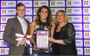 25 May 2018; The 2018 Lidl Teams of the Ladies National Football League awards were presented at Croke Park on Friday, May 25. The best players from the four divisions in the Lidl National Leagues have been selected, following nominations from opposition managers. Players receiving the most votes were selected in their positions on the Lidl Teams of the League. Sinéad Woods of Louth is pictured receiving her Division 4 award from Ladies Gaelic Football Association President, Marie Hickey, and Lidl Ireland Sponsorship Manager, Jay Wilson. Croke Park, Dublin. Photo by Piaras Ó Mídheach/Sportsfile