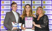 25 May 2018; The 2018 Lidl Teams of the Ladies National Football League awards were presented at Croke Park on Friday, May 25. The best players from the four divisions in the Lidl National Leagues have been selected, following nominations from opposition managers. Players receiving the most votes were selected in their positions on the Lidl Teams of the League. Roisin Byrne of Kildare is pictured receiving her Division 3 award from Ladies Gaelic Football Association President, Marie Hickey, and Lidl Ireland Sponsorship Manager, Jay Wilson. Croke Park, Dublin. Photo by Piaras Ó Mídheach/Sportsfile