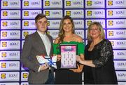 25 May 2018; The 2018 Lidl Teams of the Ladies National Football League awards were presented at Croke Park on Friday, May 25. The best players from the four divisions in the Lidl National Leagues have been selected, following nominations from opposition managers. Players receiving the most votes were selected in their positions on the Lidl Teams of the League. Grace Kelly of Mayo is pictured receiving her Division 1 award from Ladies Gaelic Football Association President, Marie Hickey, and Lidl Ireland Sponsorship Manager, Jay Wilson. Croke Park, Dublin. Photo by Piaras Ó Mídheach/Sportsfile