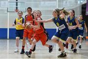 26 May 2018;  Kyle Buckley, from Castleisland, Co. Kerry, left, and  Saoirse Reidy, from Kilcock, Co. Kildare, competing in the Basketball U11 & O9 Mixed event during the Aldi Community Games May Festival, which saw over 3,500 children take part in a fun-filled weekend at University of Limerick from 26th to 27th May. Photo by Sam Barnes/Sportsfile