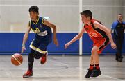 26 May 2018;  Chris Idah, from Kilcock, Co. Kildare, left, and Cillian O'Sullivan, from Castleisland, Co. Kerry , competing in the Basketball U11 & O9 Mixed event during the Aldi Community Games May Festival, which saw over 3,500 children take part in a fun-filled weekend at University of Limerick from 26th to 27th May. Photo by Sam Barnes/Sportsfile