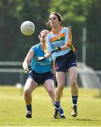 26 May 2018; Stephanie Clarke of Glanbia, Ballyragget, Kilkenny, in action against Áine Ní Mhéalóid of University Hospital Waterford during the LGFA Interfirms Blitz 2018 at Naomh Mearnóg GAA Club, Portmarnock, Dublin. This year seven companies competed for the top prize, while nine teams signed up to take part in a recreational blitz. Photo by Seb Daly/Sportsfile