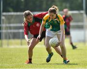 26 May 2018; Susan Power of Irish Prison Service in action against Niamh Breen of St Kevins Community College, Co. Wicklow, during the LGFA Interfirms Blitz 2018 at Naomh Mearnóg GAA Club, Portmarnock, Dublin. This year seven companies competed for the top prize, while nine teams signed up to take part in a recreational blitz. Photo by Seb Daly/Sportsfile
