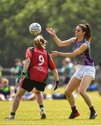 26 May 2018; Aideen Smith of AIB, Dublin, in action against Maura Reid of St Kevins Community College, Co. Wicklow, during the LGFA Interfirms Blitz 2018 at Naomh Mearnóg GAA Club, Portmarnock, Dublin. This year seven companies competed for the top prize, while nine teams signed up to take part in a recreational blitz. Photo by Seb Daly/Sportsfile