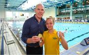 26 May 2018; Cora Rooney, from Ballyshannon, Co. Donegal, right, with Aldi Ambassador Paul O'Connell after winning two gold medals in the Swimming during the Aldi Community Games May Festival, which saw over 3,500 children take part in a fun-filled weekend at University of Limerick from 26th to 27th May. Photo by Sam Barnes/Sportsfile