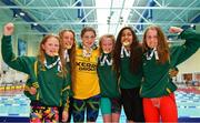 26 May 2018; Girls 10-13 100m Freestyle Relay winners, from left, Anu Hayes Breheny, Tara Cronin, Alla O'Neill, Ciara Harrington, Julia Salvado McCormac and Holly Arthur from Kenmare, Co. Kerry during the Aldi Community Games May Festival, which saw over 3,500 children take part in a fun-filled weekend at University of Limerick from 26th to 27th May. Photo by Sam Barnes/Sportsfile