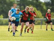 26 May 2018; Nicole Creedon of University Hospital Waterford in action against Maura Reid of St Kevins Community College, Co. Wicklow, during the LGFA Interfirms Blitz 2018 at Naomh Mearnóg GAA Club, Portmarnock, Dublin. This year seven companies competed for the top prize, while nine teams signed up to take part in a recreational blitz. Photo by Seb Daly/Sportsfile
