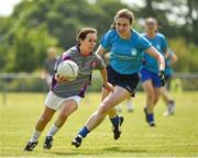 26 May 2018; Dymphna O'Brien of AIB, Dublin, in action against Áine Ní Mhéalóid of University Hospital Waterford during the LGFA Interfirms Blitz 2018 at Naomh Mearnóg GAA Club, Portmarnock, Dublin. This year seven companies competed for the top prize, while nine teams signed up to take part in a recreational blitz. Photo by Seb Daly/Sportsfile