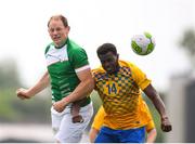 26 May 2018; Noel O'Donnell of Ireland in action against Romel Belcher of Sweden during the European Deaf Sport Organization European Championships third qualifying round match between Ireland and Sweden at the FAI National Training Centre in Abbotstown, Dublin. Photo by Stephen McCarthy/Sportsfile