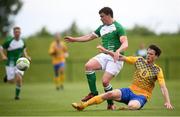 26 May 2018; Jason Maguire of Ireland is tackled by Albert Boklund of Sweden during the European Deaf Sport Organization European Championships third qualifying round match between Ireland and Sweden at the FAI National Training Centre in Abbotstown, Dublin. Photo by Stephen McCarthy/Sportsfile