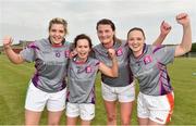 26 May 2018; AIB players, from left, Ciara O'Grady, Dymphna O'Brien, Annie Walsh and Susan Kent celebrate after winning the LGFA Interfirms Blitz 2018 at Naomh Mearnóg GAA Club, Portmarnock, Dublin. This year seven companies competed for the top prize, while nine teams signed up to take part in a recreational blitz. Photo by Seb Daly/Sportsfile