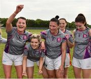 26 May 2018; AIB players celebrate after winning the LGFA Interfirms Blitz 2018 at Naomh Mearnóg GAA Club, Portmarnock, Dublin. This year seven companies competed for the top prize, while nine teams signed up to take part in a recreational blitz. Photo by Seb Daly/Sportsfile