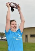 26 May 2018; Áine Ní Mhéalóid of University Hospital Waterford lifts the shield following her side' victory during the LGFA Interfirms Blitz 2018 at Naomh Mearnóg GAA Club, Portmarnock, Dublin. This year seven companies competed for the top prize, while nine teams signed up to take part in a recreational blitz. Photo by Seb Daly/Sportsfile