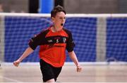 26 May 2018; Adam Callan, from Killanny, Co. Monaghan, celebrates after scoring a goal whilst competing in the Indoor Soccer U13 & O10 Boys event during the Aldi Community Games May Festival, which saw over 3,500 children take part in a fun-filled weekend at University of Limerick from 26th to 27th May. Photo by Sam Barnes/Sportsfile
