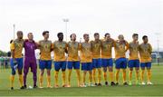 26 May 2018; The Sweden team during the national anthem prior to the European Deaf Sport Organization European Championships third qualifying round match between Ireland and Sweden at the FAI National Training Centre in Abbotstown, Dublin. Photo by Stephen McCarthy/Sportsfile