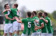 26 May 2018; David Murray, second from left, celebrates with his Ireland team-mates, including Joseph Watson, left, after scoring his side's first goal during the European Deaf Sport Organization European Championships third qualifying round match between Ireland and Sweden at the FAI National Training Centre in Abbotstown, Dublin. Photo by Stephen McCarthy/Sportsfile