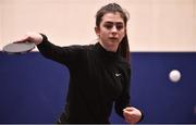 26 May 2018; Denisa Miculas from Deansrath, Co. Dublin, competing in the Table Tennis U16 & O13 Girls event during the Aldi Community Games May Festival, which saw over 3,500 children take part in a fun-filled weekend at University of Limerick from 26th to 27th May. Photo by Sam Barnes/Sportsfile