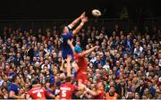 26 May 2018; Supporters look on as Jack Conan of Leinster takes possession from a line out ahead of Tadhg Beirne of Scarlets during the Guinness PRO14 Final between Leinster and Scarlets at the Aviva Stadium in Dublin. Photo by David Fitzgerald/Sportsfile