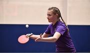 26 May 2018; Hannah Austin, from Cloughjordan, Co. Tipperary, competing in the Table Tennis U16 & O13 Girls event during the Aldi Community Games May Festival, which saw over 3,500 children take part in a fun-filled weekend at University of Limerick from 26th to 27th May. Photo by Sam Barnes/Sportsfile