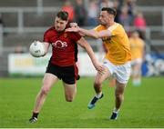 26 May 2018; Anthony Doherty of Down in action against Matthew Fitzpatrick of Antrim during the Ulster GAA Football Senior Championship Quarter-Final match between Down and Antrim at Pairc Esler in Newry, Down. Photo by Oliver McVeigh/Sportsfile