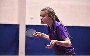 26 May 2018; Lisa Mooney from Cloughjordan, Co.Tipperary, competing in the Table Tennis U16 & O13 Girls event during the Aldi Community Games May Festival, which saw over 3,500 children take part in a fun-filled weekend at University of Limerick from 26th to 27th May. Photo by Sam Barnes/Sportsfile