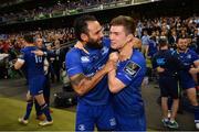 26 May 2018; Isa Nacewa and Luke McGrath of Leinster celebrate after the Guinness PRO14 Final match between Leinster and Scarlets at the Aviva Stadium in Dublin. Photo by Ramsey Cardy/Sportsfile