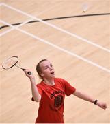 26 May 2018;  Leah Connolly from Killanny, Co. Monaghan, competing in the Badminton U15 & O12 Girls event during the Aldi Community Games May Festival, which saw over 3,500 children take part in a fun-filled weekend at University of Limerick from 26th to 27th May. Photo by Sam Barnes/Sportsfile