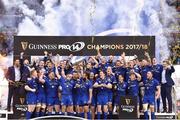26 May 2018; Isa Nacewa lifts the trophy for Leinster after the Guinness PRO14 Final match between Leinster and Scarlets at the Aviva Stadium in Dublin. Photo by Seb Daly/Sportsfile