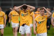 26 May 2018; A dejected Colum Duffin of Antrim leaves the field after the Ulster GAA Football Senior Championship Quarter-Final match between Down and Antrim at Pairc Esler in Newry, Down. Photo by Oliver McVeigh/Sportsfile