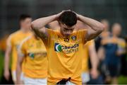 26 May 2018; A dejected Colum Duffin of Antrim  leaves the field after the Ulster GAA Football Senior Championship Quarter-Final match between Down and Antrim at Pairc Esler in Newry, Down. Photo by Oliver McVeigh/Sportsfile