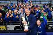 26 May 2018; Leinster senior coach Stuart Lancaster celebrates with the trophy and Leinster supporters after the Guinness PRO14 Final match between Leinster and Scarlets at the Aviva Stadium in Dublin. Photo by Ramsey Cardy/Sportsfile