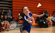 26 May 2018; Sally Bolger from FBD Roads, Co. Roscommon, competing in the Badminton U15 & O12 Girls event during the Aldi Community Games May Festival, which saw over 3,500 children take part in a fun-filled weekend at University of Limerick from 26th to 27th May. Photo by Sam Barnes/Sportsfile