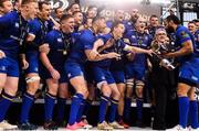 26 May 2018; Leinster captain Isa Nacewa lifts the trophy following their victory in the Guinness PRO14 Final between Leinster and Scarlets at the Aviva Stadium in Dublin. Photo by Ramsey Cardy/Sportsfile