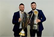 26 May 2018; Fergus McFadden, left, and Robbie Henshaw of Leinster with the Champions Cup and PRO14 trophies following the Guinness PRO14 Final between Leinster and Scarlets at the Aviva Stadium in Dublin. Photo by Ramsey Cardy/Sportsfile