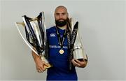 26 May 2018; Scott Fardy of Leinster with the Champions Cup and PRO14 trophies following the Guinness PRO14 Final between Leinster and Scarlets at the Aviva Stadium in Dublin. Photo by Ramsey Cardy/Sportsfile