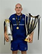 26 May 2018; Devin Toner of Leinster with the Champions Cup and PRO14 trophies following the Guinness PRO14 Final between Leinster and Scarlets at the Aviva Stadium in Dublin. Photo by Ramsey Cardy/Sportsfile
