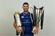 26 May 2018; Rob Kearney of Leinster with the Champions Cup and PRO14 trophies following the Guinness PRO14 Final between Leinster and Scarlets at the Aviva Stadium in Dublin. Photo by Ramsey Cardy/Sportsfile