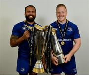 26 May 2018; Isa Nacewa, left, and James Tracy of Leinster with the Champions Cup and PRO14 trophies following the Guinness PRO14 Final between Leinster and Scarlets at the Aviva Stadium in Dublin. Photo by Ramsey Cardy/Sportsfile