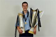 26 May 2018; Jonathan Sexton of Leinster with the Champions Cup and PRO14 trophies following the Guinness PRO14 Final between Leinster and Scarlets at the Aviva Stadium in Dublin. Photo by Ramsey Cardy/Sportsfile