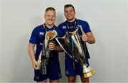 26 May 2018; James Tracy, left, and Jordi Murphy of Leinster with the Champions Cup and PRO14 trophies following the Guinness PRO14 Final between Leinster and Scarlets at the Aviva Stadium in Dublin. Photo by Ramsey Cardy/Sportsfile