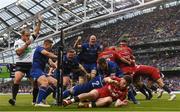 26 May 2018; Sean Cronin of Leinster scores his side's third try despite the tackle of Steff Evans of Scarlets during the Guinness PRO14 Final between Leinster and Scarlets at the Aviva Stadium in Dublin. Photo by Ramsey Cardy/Sportsfile