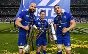 26 May 2018; Scott Fardy, left, Luke McGrath, centre, and Jack Conan of Leinster following their victory in the Guinness PRO14 Final between Leinster and Scarlets at the Aviva Stadium in Dublin. Photo by Ramsey Cardy/Sportsfile
