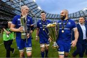 26 May 2018; Devin Toner, left, James Ryan, centre, and Scott Fardy of Leinster following their victory in the Guinness PRO14 Final between Leinster and Scarlets at the Aviva Stadium in Dublin. Photo by Ramsey Cardy/Sportsfile