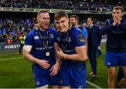 26 May 2018; Rory O'Loughlin, left, and Garry Ringrose of Leinster following their victory in the Guinness PRO14 Final between Leinster and Scarlets at the Aviva Stadium in Dublin. Photo by Ramsey Cardy/Sportsfile