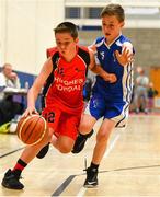 27 May 2018; Cillian O'Sullivan from Castleisland, Co. Kerry, left, and Jamie Egan from Oranmore, Co. Galway, competing in the Basketball U11 & O9 Mixed event during Day 2 of the Aldi Community Games May Festival, which saw over 3,500 children take part in a fun-filled weekend at University of Limerick from 26th to 27th May.  Photo by Sam Barnes/Sportsfile