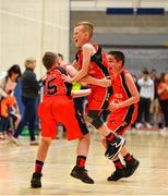 27 May 2018; Kyle Buckley, from Castleisland, Co. Kerry, celebrates with teammates, Mark Curtin, left, and Cillian O'Sullivan after winning a game during Basketball U11 & O9 Mixed event during Day 2 of the Aldi Community Games May Festival, which saw over 3,500 children take part in a fun-filled weekend at University of Limerick from 26th to 27th May.  Photo by Sam Barnes/Sportsfile