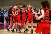27 May 2018; Players from Castleisland, Co. Kerry  celebrate after winning a game during the Basketball U13 & O10 Girls event during Day 2 of the Aldi Community Games May Festival, which saw over 3,500 children take part in a fun-filled weekend at University of Limerick from 26th to 27th May.  Photo by Sam Barnes/Sportsfile
