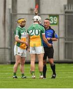 26 May 2018; Ronan Hughes, centre, of Offaly is sent off by referee James McGrath during the Leinster GAA Hurling Senior Championship Round 3 match between Offaly and Wexford at Bord na Mona O'Connor Park in Tullamore, Offaly. Photo by Matt Browne/Sportsfile