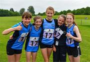 27 May 2018; Maggie Jez, Elizabeth Farrelly, Saoirse Fitzgerald, Eva McCormack, and Doireann Fitzgeral, from Dublin, celebrate after winning the Girls u12 Relay Final during Day 2 of the Aldi Community Games May Festival, which saw over 3,500 children take part in a fun-filled weekend at University of Limerick from 26th to 27th May. Photo by Diarmuid Greene/Sportsfile